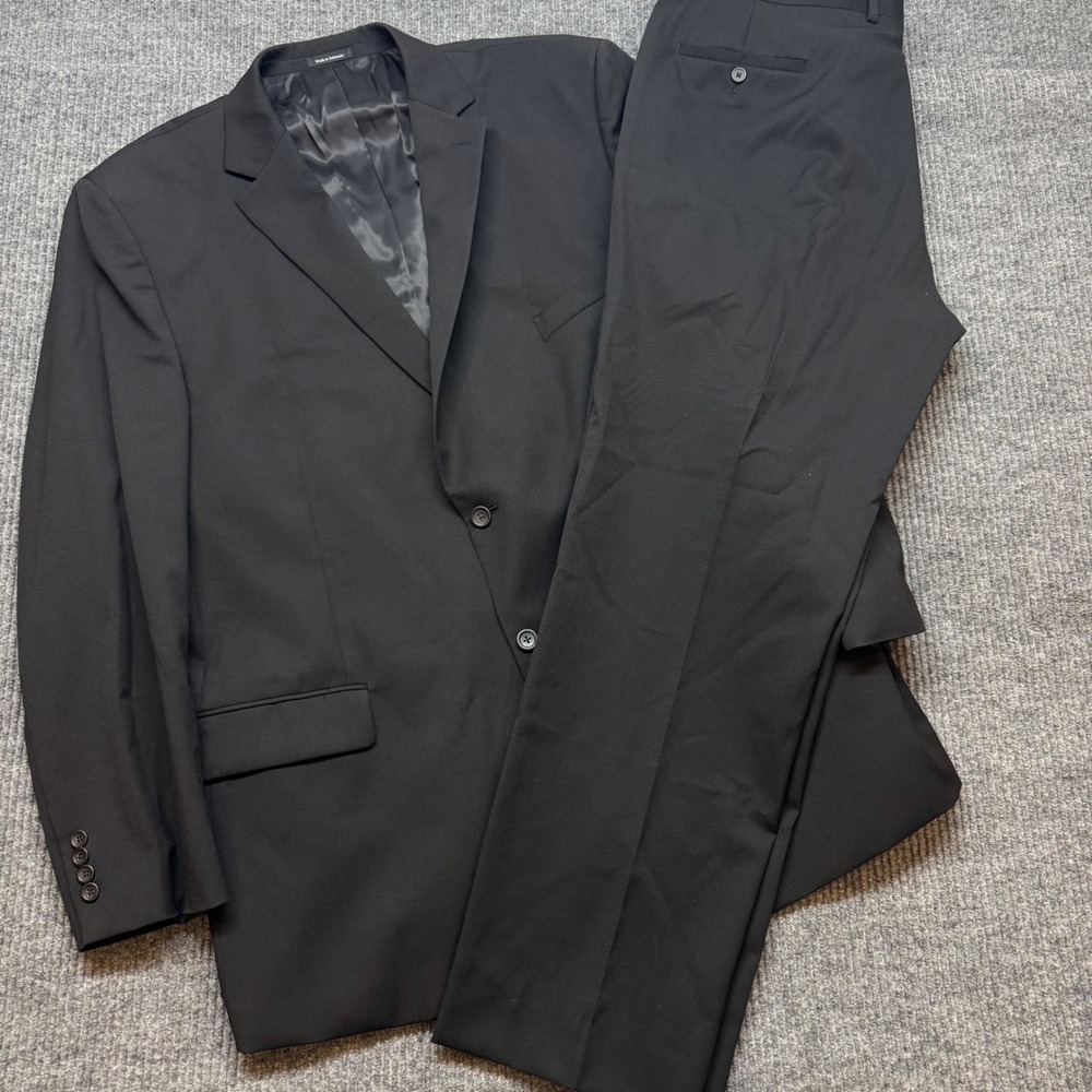 Pronto Uomo Platinum Mens 2 Piece Suit Black Wool 2 Button Jacket Pants